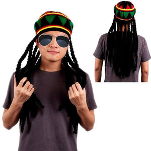 Bonnet Rasta avec dreadlocks vue de devant et derrière | Rasta Lion