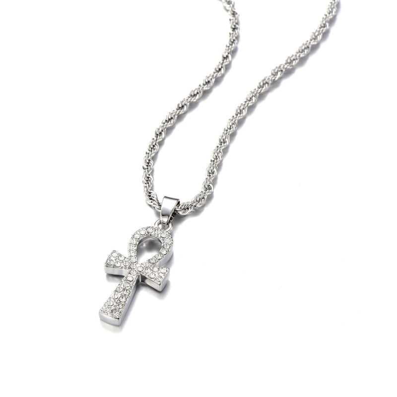 Pendentif croix d'ankh Or blanc couleur argent | Rasta-Lion
