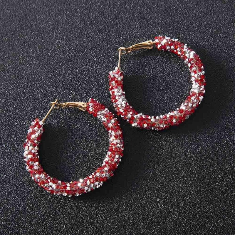 Boucle d'oreille créole Rasta Strass rouge et blanc | Rasta Lion