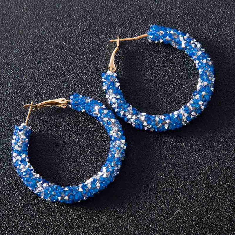 Boucle d'oreille créole Rasta strass bleu et blanc | Rasta Lion