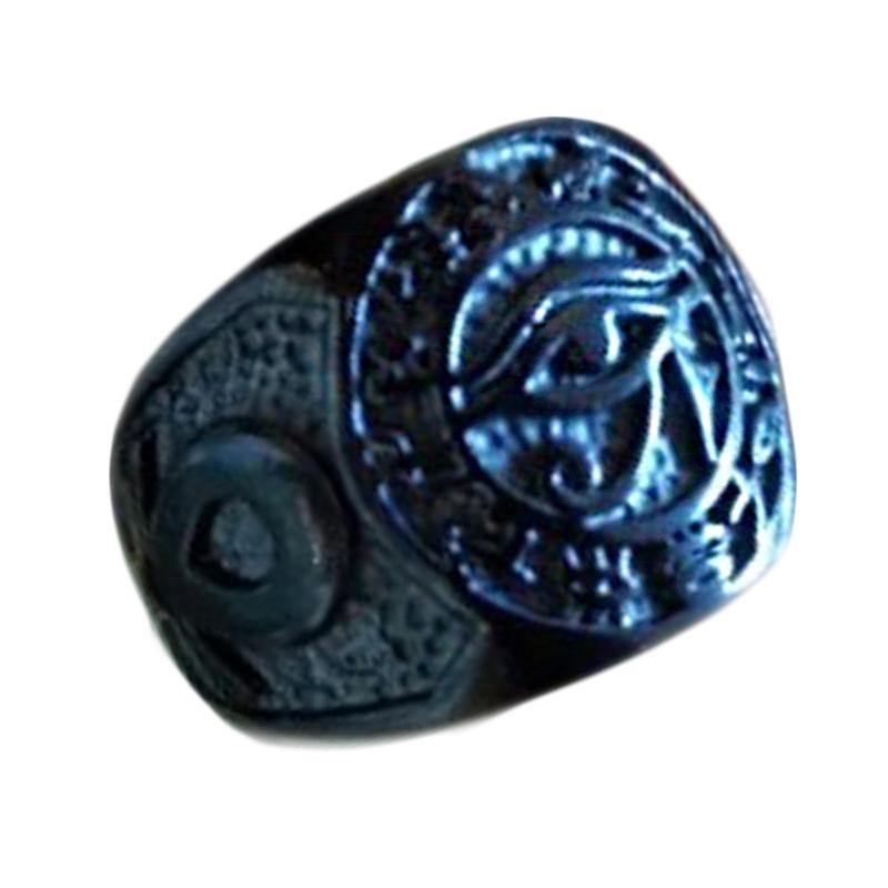 Bague Œil d'Horus et Croix d'Ankh en acier noir tungsten | Rasta-Lion