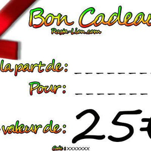 Carte Cadeau instantanée Rasta-Lion 25 euros | Rasta-Lion
