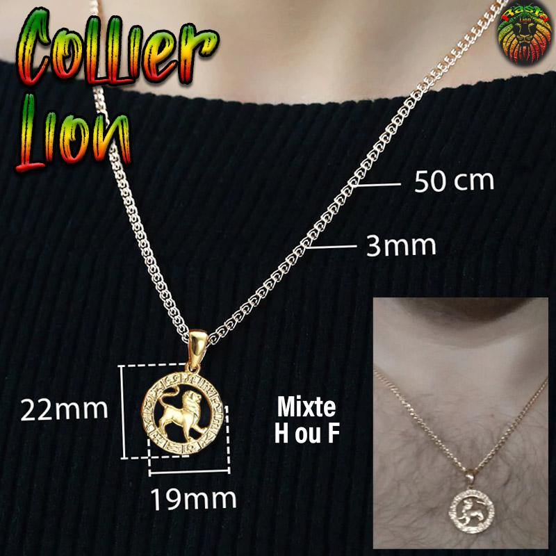 Collier Lion or avec chaine et descriptif | Rasta-Lion