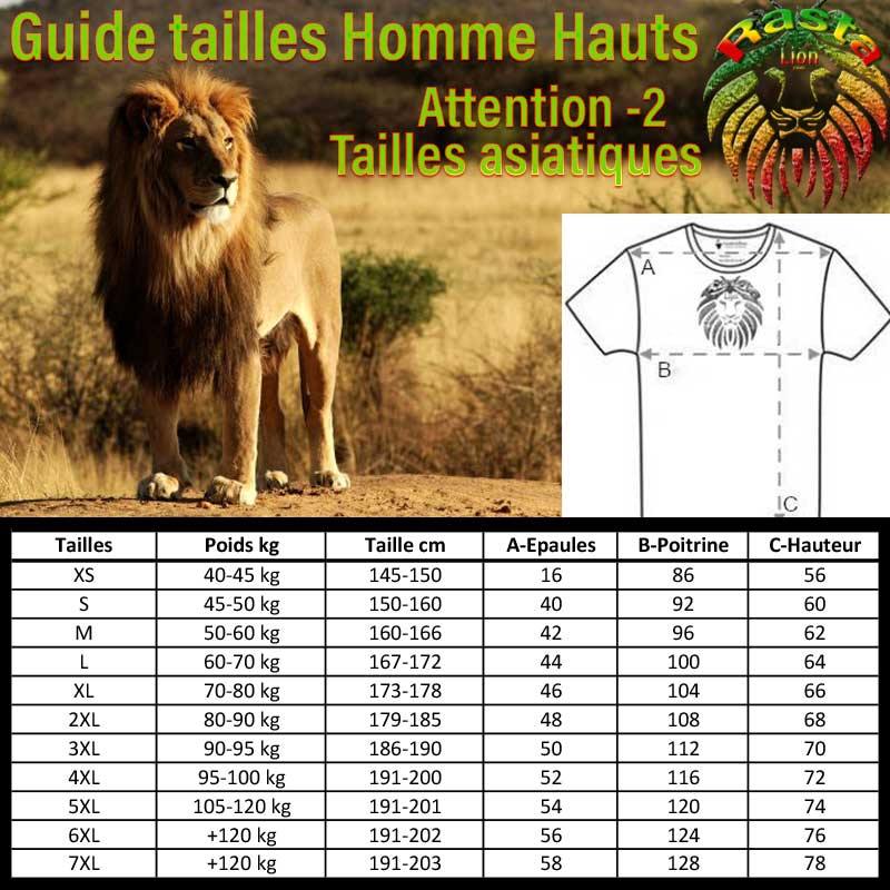 Guide des tailles T-shirt Bob Marley "Souris à la vie" | Rasta-Lion™