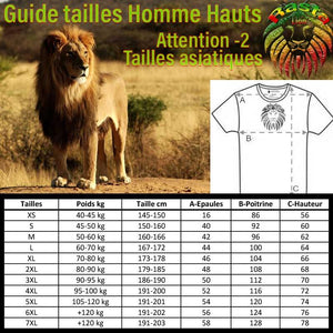 Guide des tailles T-shirt Bob Marley Portrait | Rasta-Lion
