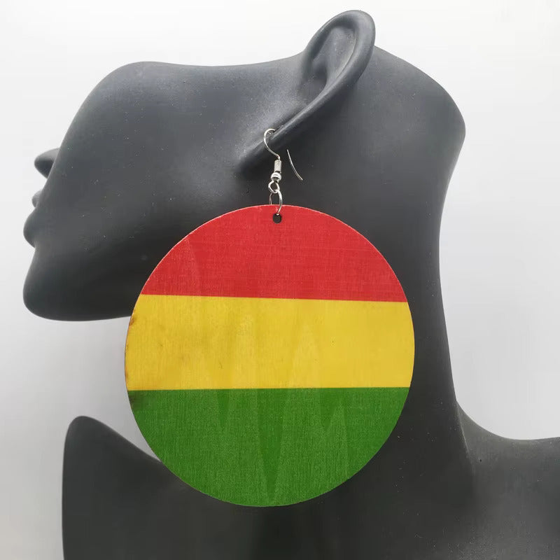 Boucle d'oreille rasta <br> Créole bois.