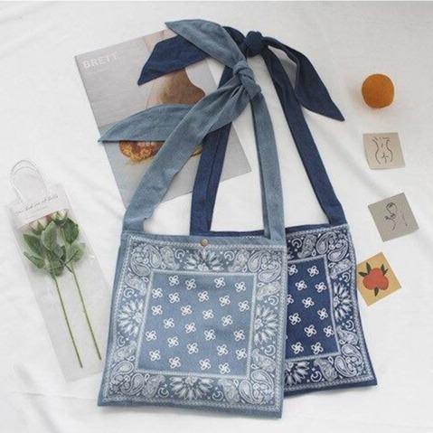 Sac bandoulière tissu ethnique bleu et bleu clair | Rasta Lion