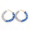 Boucles d'oreilles créole Rasta strass  | Rasta Lion couleurs blanc et bleu