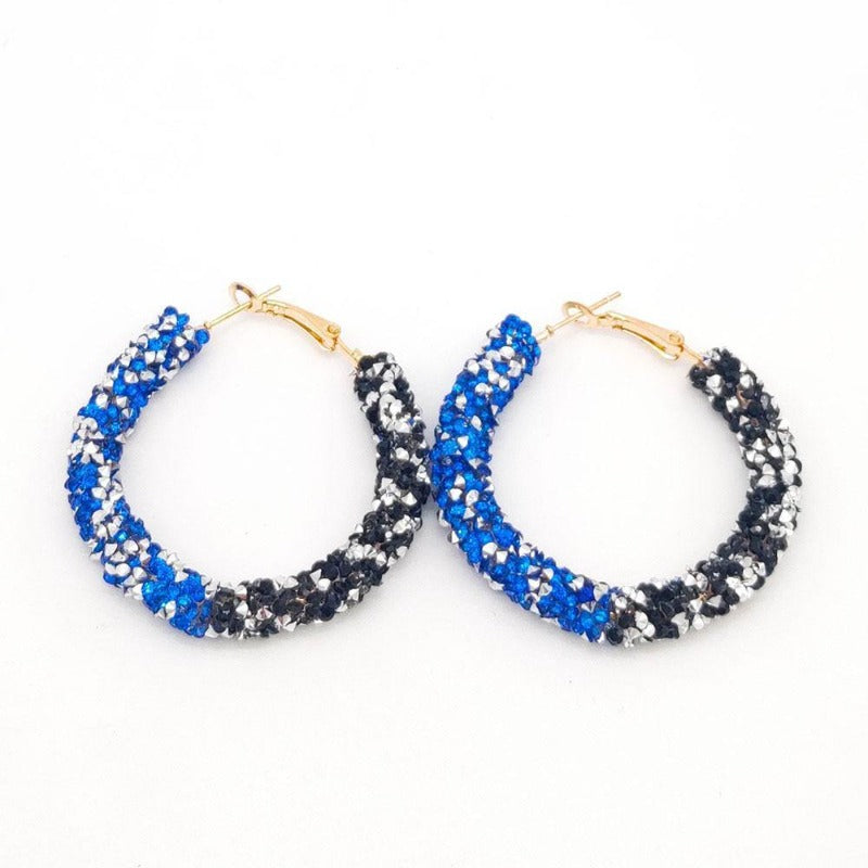 Boucles d'oreilles créoles Rasta bicolore bleue et noire | Rasta Lion
