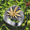Bague Feuille de chanvre avec feuillage en fond | Rasta-Lion