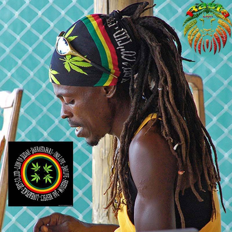 Bandana Rasta (18 variantes) porté sur la tête | Rasta-Lion