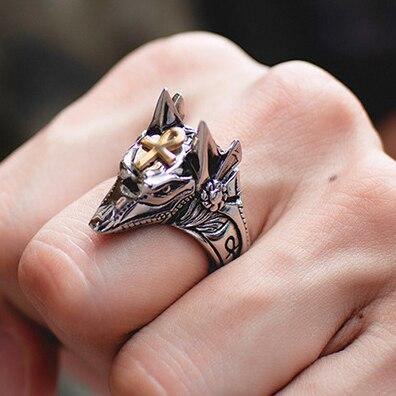 bague animaux Anubis avec croix de vie ou croix ansée | Rasta Lion