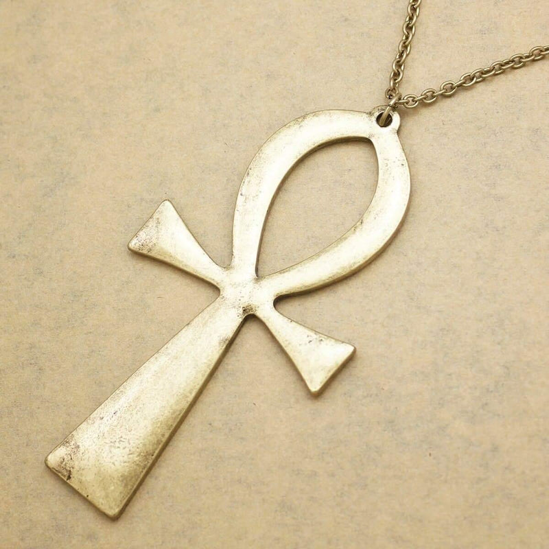 Collier Croix D'ankh XL Doré vue de face | Rasta-Lion™