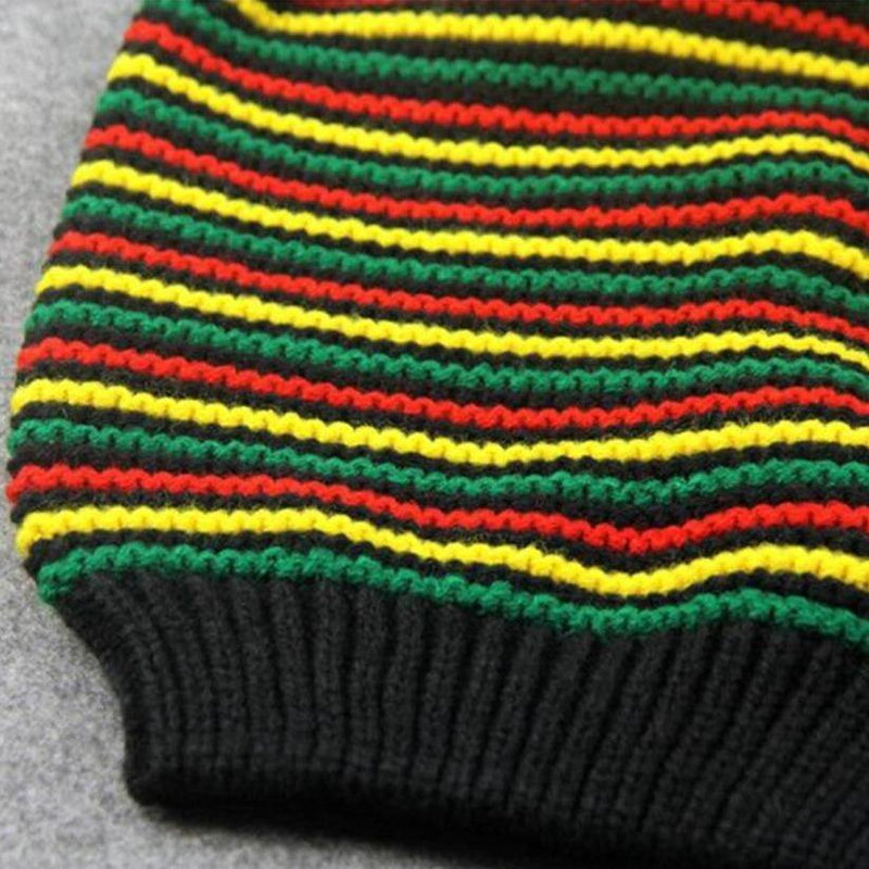 Bonnet Baggy à rayure détaile des mailles de tricot | Rasta Lion
