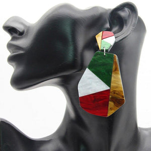 Boucle d'Oreille Resine Écaille, vert, jaune, rouge | Rasta-Lion