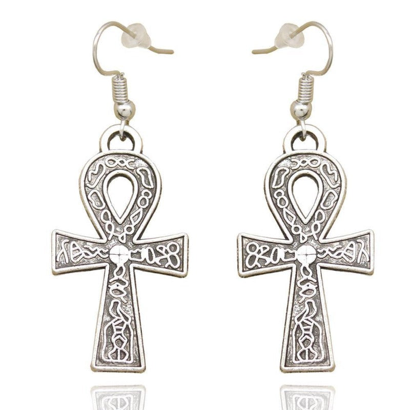 Boucle d'oreille rasta Croix Ankh Variante Argent antique | Rasta-Lion™