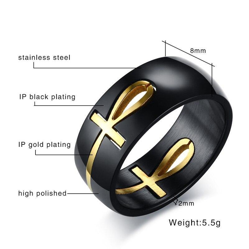 Vnox Men's Two Tones Removable Ankh Egyptian Cross Ring Stainless Steel Detachable Allah Male Religious Jewelry | Rasta-Lion™ : Magasin Rasta en Ligne