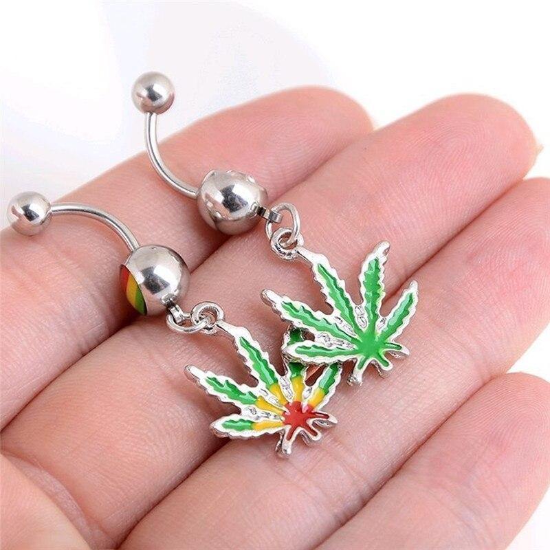 Piercing Rasta Feuille 316L Stainless Steel Maple Leaf Dangle Belly Navel Ring Weed Bar Button Women Sexy Body Piercing Jewelry | Rasta-Lion™ : Magasin Rasta en Ligne