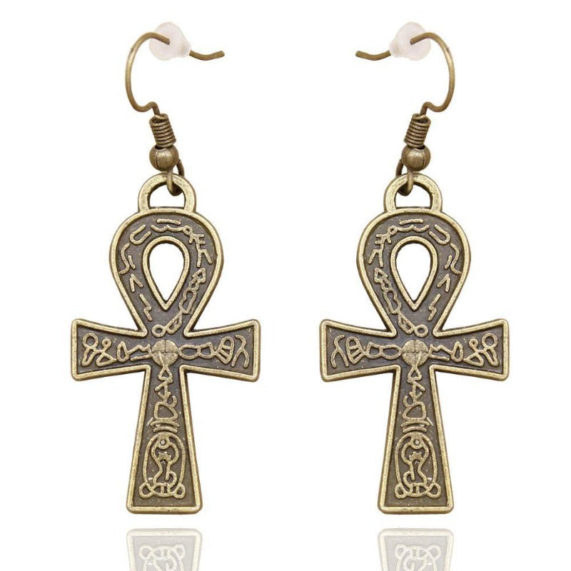Boucle d'oreille rasta Croix Ankh Variante or antique | Rasta-Lion™