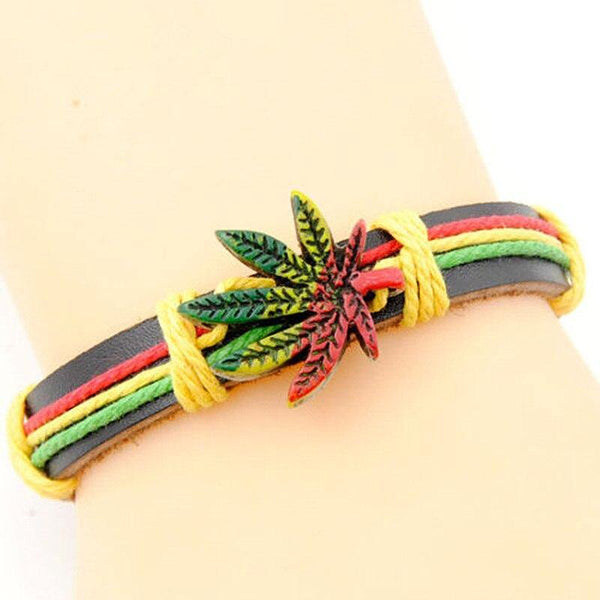 Bracelet en cuire et codage Rasta Feuille Verte | Rasta Lion