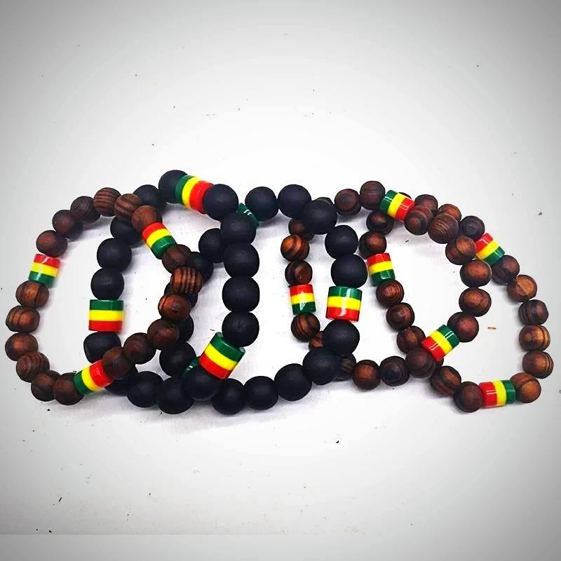 Bracelet Rasta <br> En bois (assortiment de 5 Pcs). | Rasta-Lion™ : Magasin Rasta en Ligne