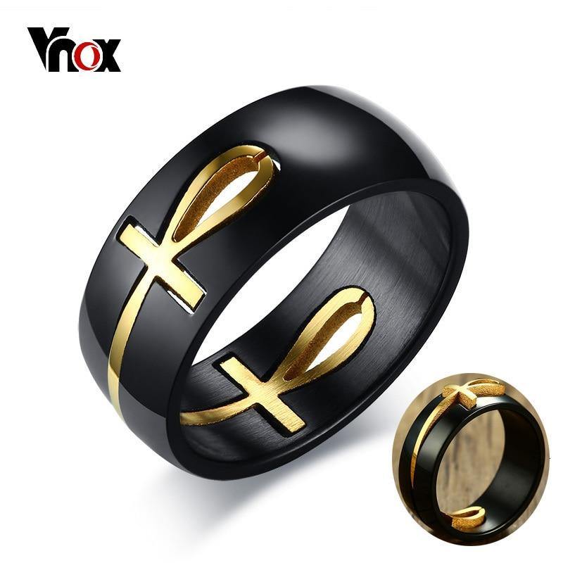 Vnox Men's Two Tones Removable Ankh Egyptian Cross Ring Stainless Steel Detachable Allah Male Religious Jewelry | Rasta-Lion™ : Magasin Rasta en Ligne