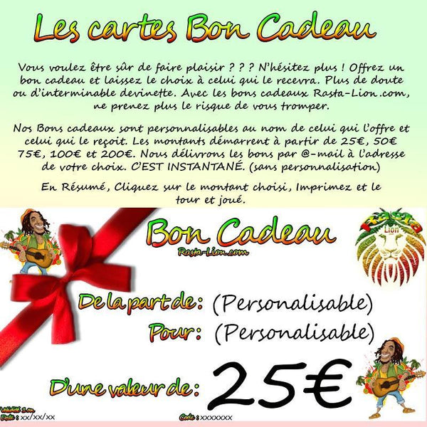 Carte Cadeau instantanée Rasta-Lion | Rasta-Lion