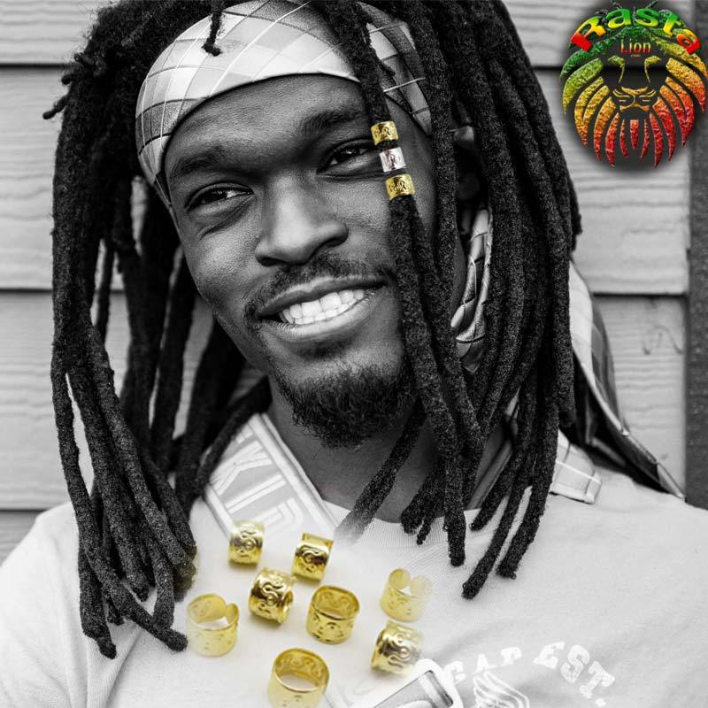 Bagues dreadlocks ajustables sur notre mannequin| Rasta Lion