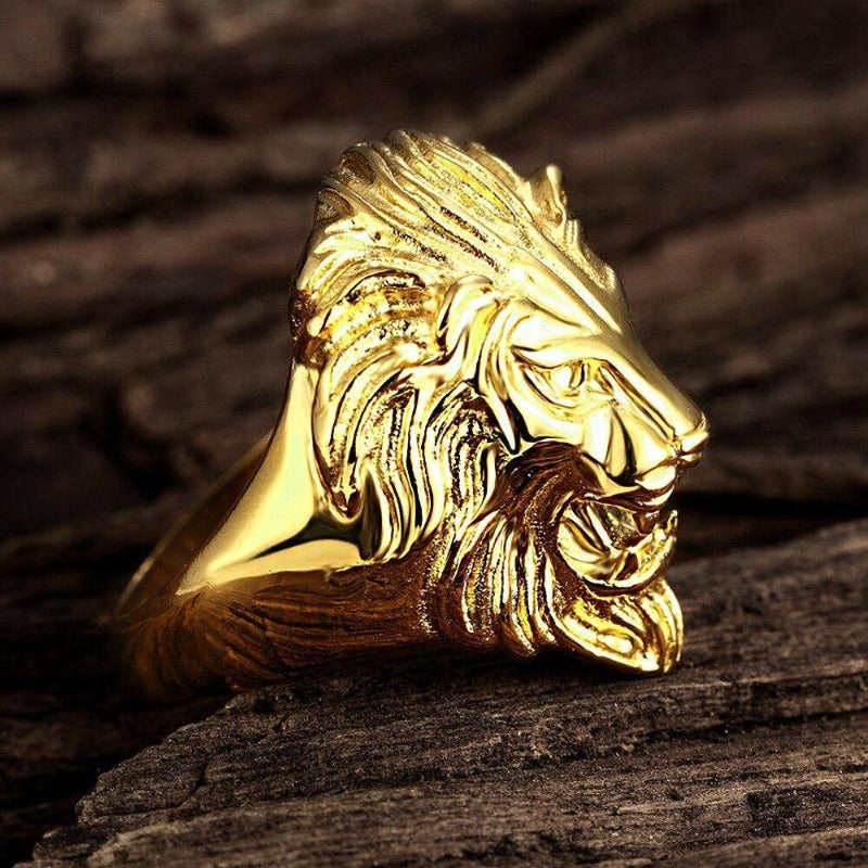 Bague Lion homme de profile doré | Rasta Lion