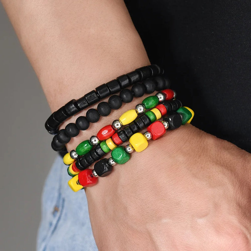 Bracelet Rasta <br> Perle (Pierres Naturelles).